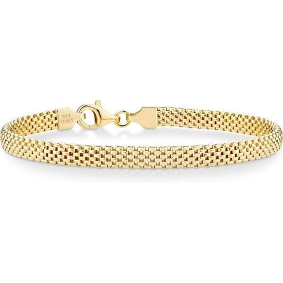 Miabella 18K Gold Over Sterling Silver Italian 5mm Mesh Link Chain Bracelet for - Picture 1 of 7